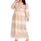 R M Richards Women's  Sequined Long Sleeve Jewel Neck Maxi Blouson Evening Dress Beige Size 20W