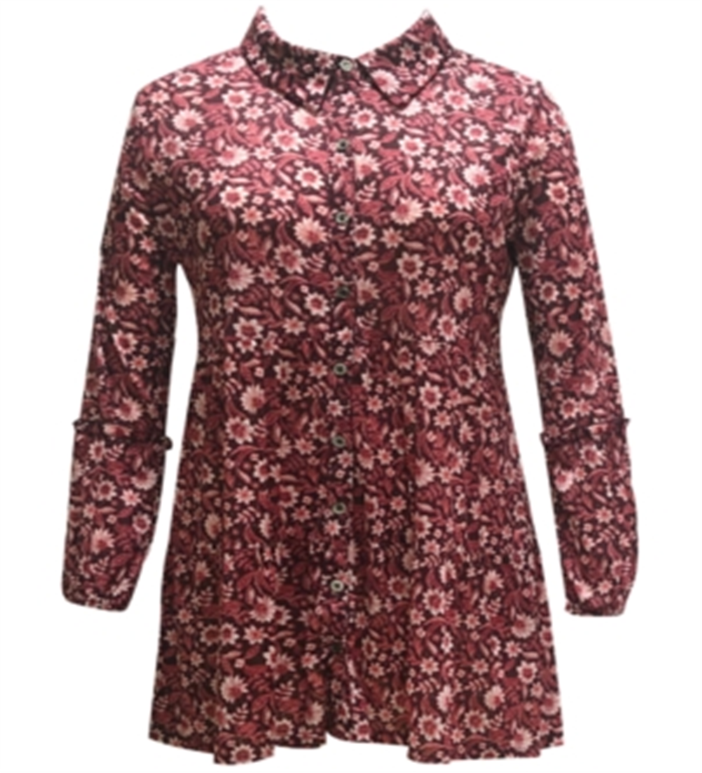 Style & Co. Women's  Button Down Blouse  Floral Dark Pink Size Size Small