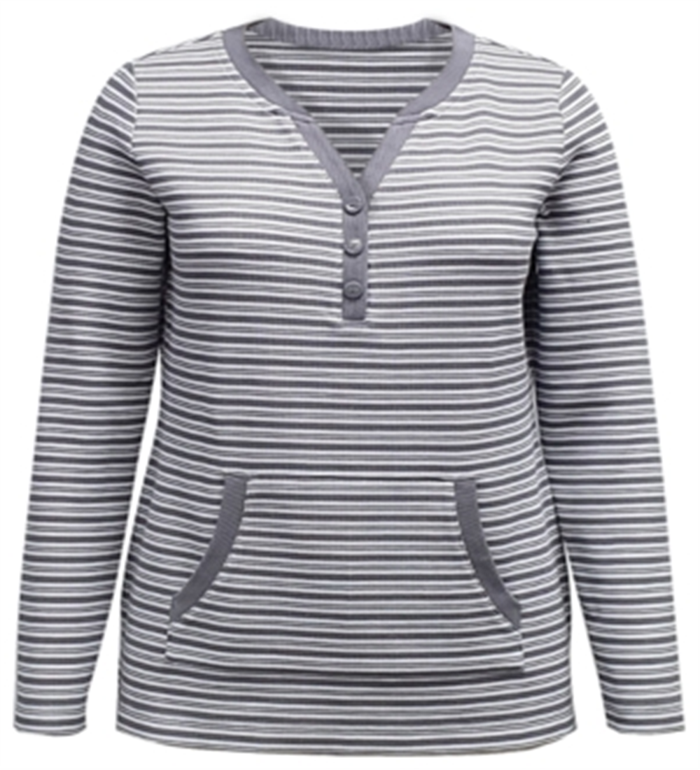 Karen Scott Women's Striped Henley Top  Gray Size XL