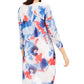 ALFANI Women's  Sheer Lined Pull on Styling Printed 3/4 Sleeve Evening Tunic Top Blue Size Petite S