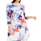 ALFANI Women's  Sheer Lined Pull on Styling Printed 3/4 Sleeve Evening Tunic Top Blue Size Petite S