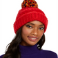 INC International Concepts Women's Chenille Striped Multi Pom Beanie Hat Red Size Regular