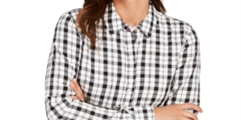 Charter Club Women's Cotton Plaid Shirt White Size Large