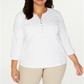 Karen Scott Plus Cotton Eyelet Henley Top -Brown- Size 2XL