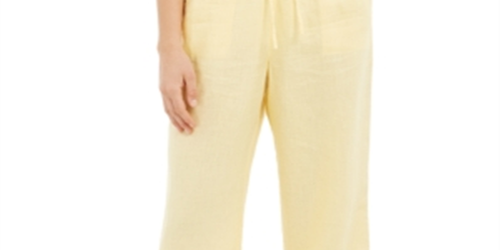 Charter Club Women's Linen Drawstring-Waist Pants  Yellow Size XL