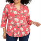 Charter Club Women's loral Print Pleated Neck Top Pink Size 3X