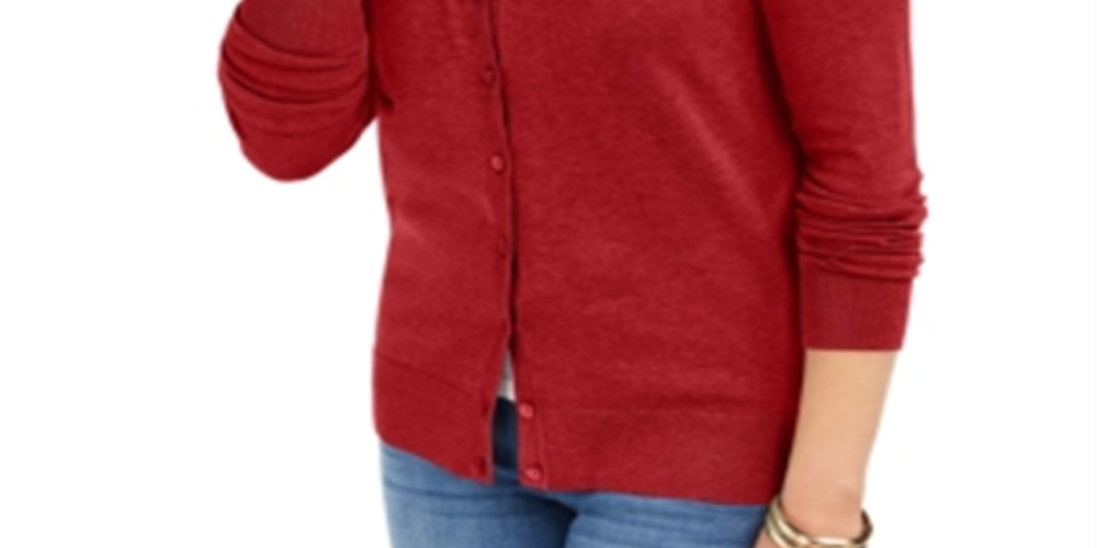 Charter Club Women's  Long-Sleeve Button-Front Cardigan  Red Size 2XL