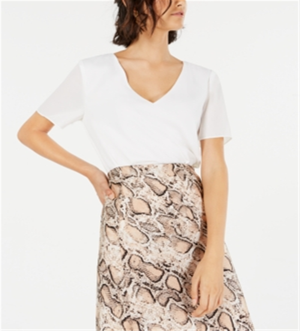 Leyden Women's  Sheer Short Sleeve Scoop Neck Top White Size S