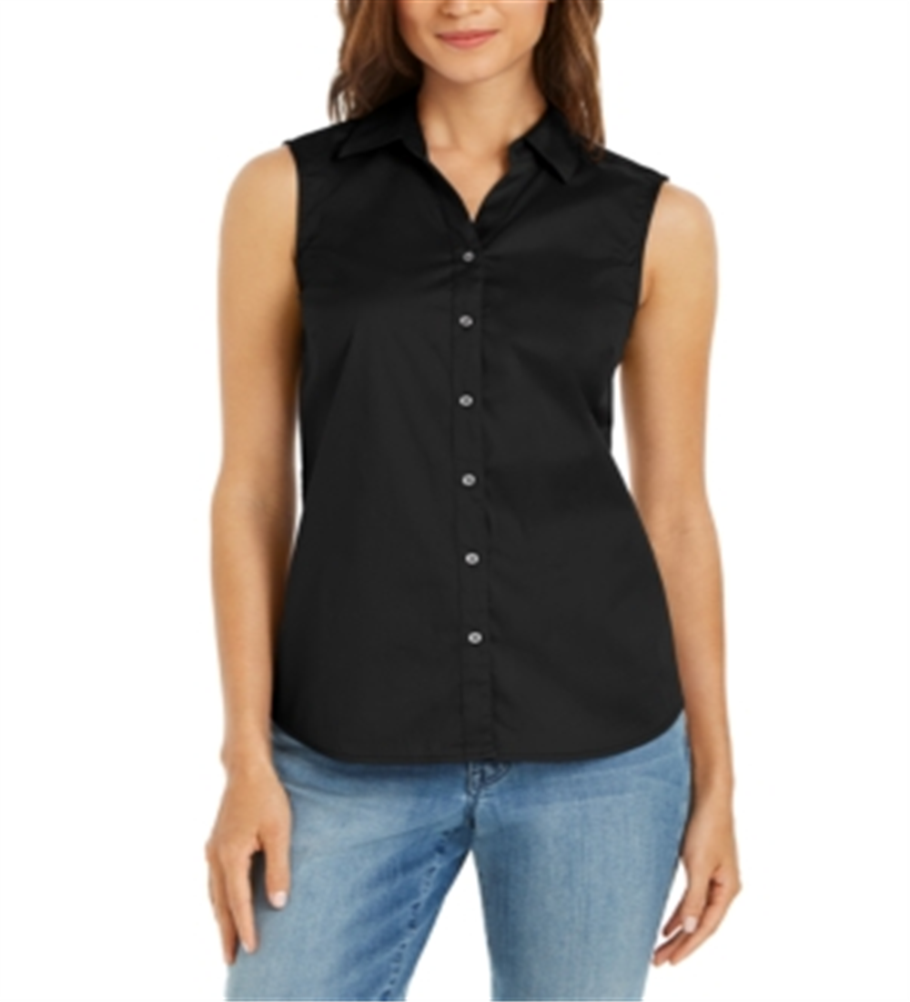 Charter Club Women's  Button-Front Top  Black Size 14