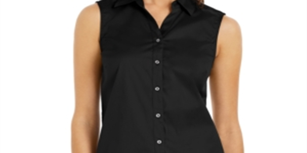 Charter Club Women's  Button-Front Top  Black Size 14