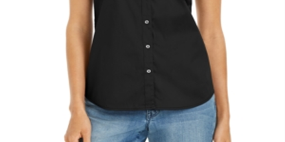Charter Club Women's  Button-Front Top  Black Size 14