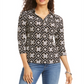 Charter Club Women's 3/4 Sleeve Printed Polo Top  Black Size Large