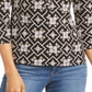 Charter Club Women's 3/4 Sleeve Printed Polo Top  Black Size Large