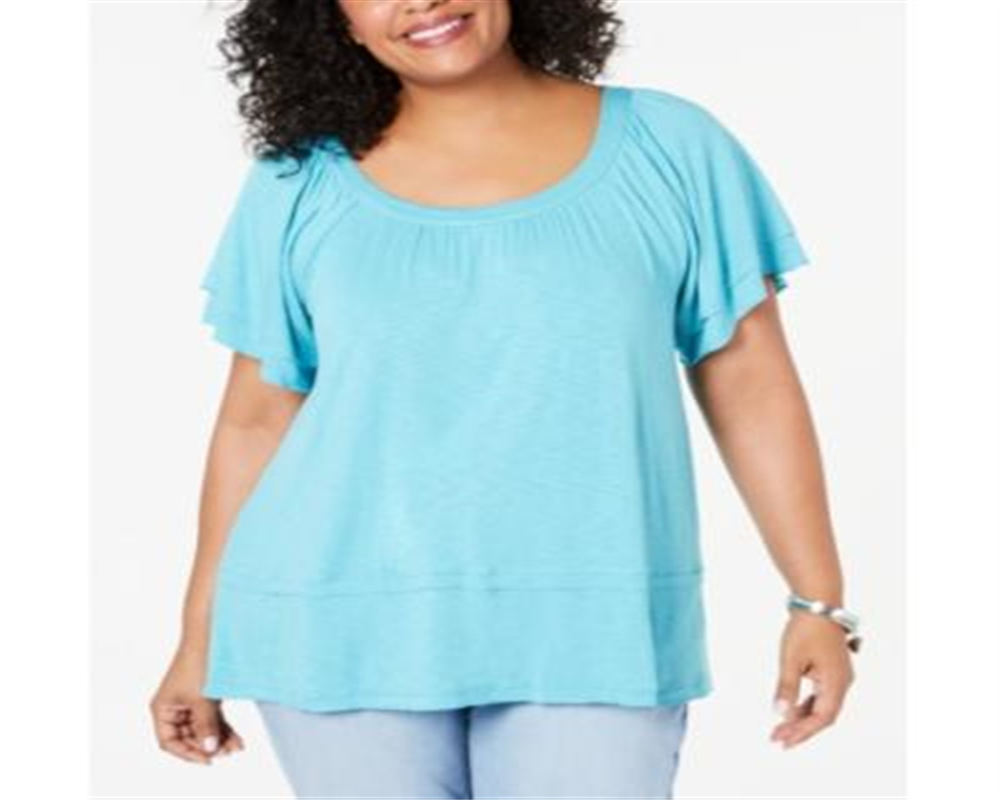 Style & Co Plus Flutter-Sleeve Swing-Hem Top Freshwater Black Size XS