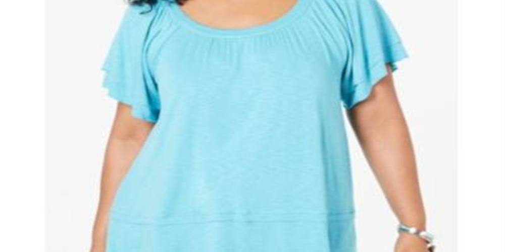 Style & Co Plus Flutter-Sleeve Swing-Hem Top Freshwater Black Size XS