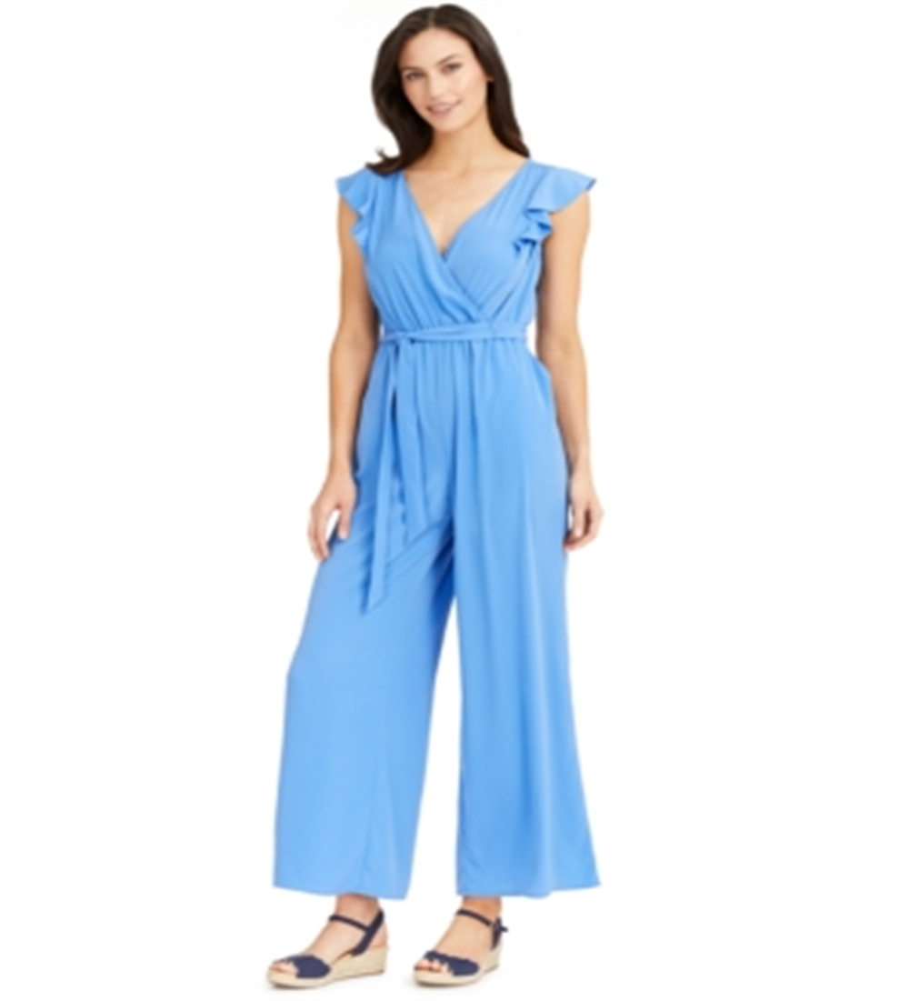 Charter Club Women's Flutter-Sleeve Cropped Jumpsui Baywater Blue 10