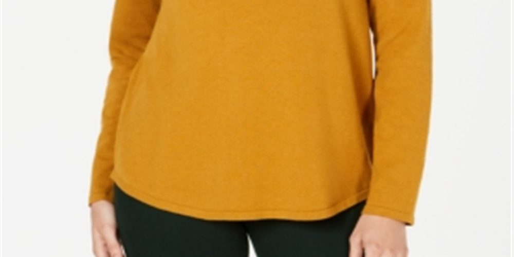 Style & Co Women's  Fringe-Trim Cowlneck Sweater  - Spiced Cumin Yellow Size Small