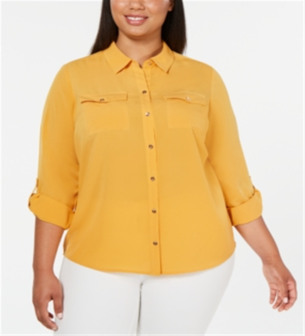 Charter Club Women's Plus Size Button-Front Shirt  Yellow Size 0X