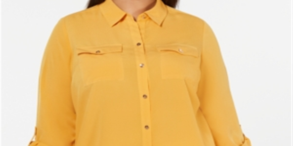 Charter Club Women's Plus Size Button-Front Shirt  Yellow Size 0X