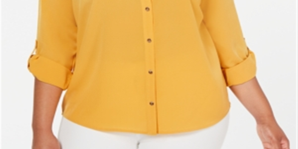 Charter Club Women's Plus Size Button-Front Shirt  Yellow Size 0X