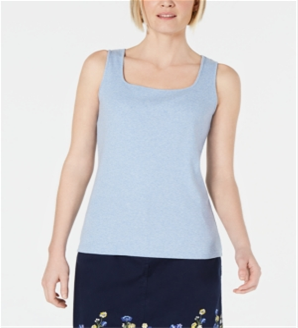 Karen Scott Women's Square-Neck Cotton Light Blue Heather Size L