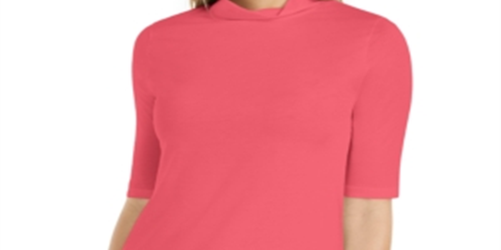 Charter Club Women's Mock-Neck Cotton Top Tuscon Coral Size S