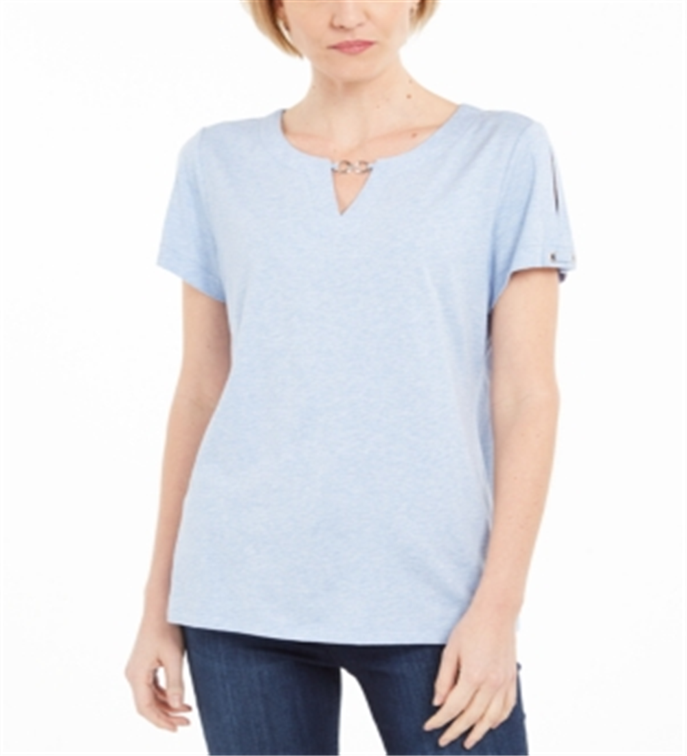 Karen Scott Women's Keyhole T-Shirt  Blue Size Small