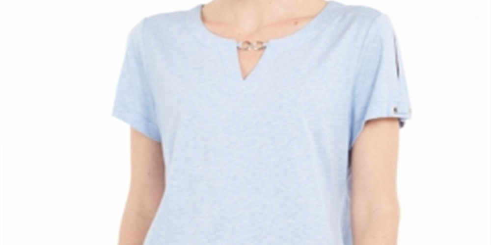 Karen Scott Women's Keyhole T-Shirt  Blue Size Small