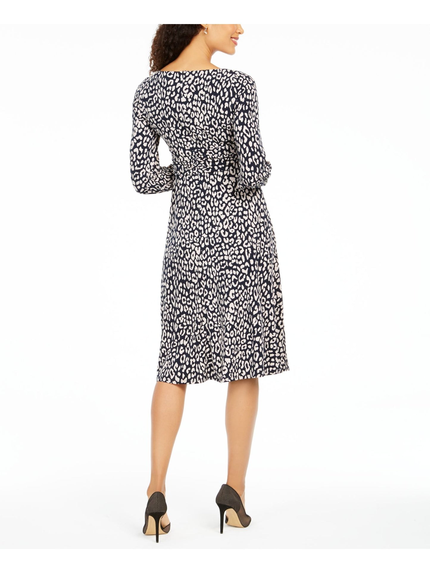 Jessica Howard Women's Petites MIDI Dress Printed Knee Black/Ivory Size 4 P
