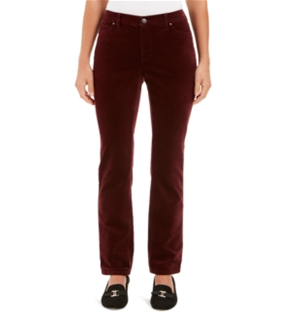 Charter Club Women's Velveteen Tummy-Control Ankle Straight Jeans  Deep Cherrywood  Size 16