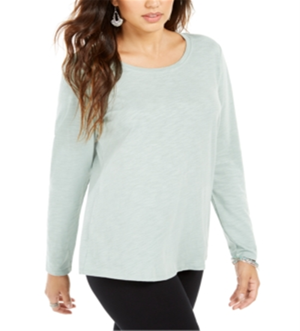 Style & Co Women's Long Sleeve Crewneck Top Green Size XX-Large