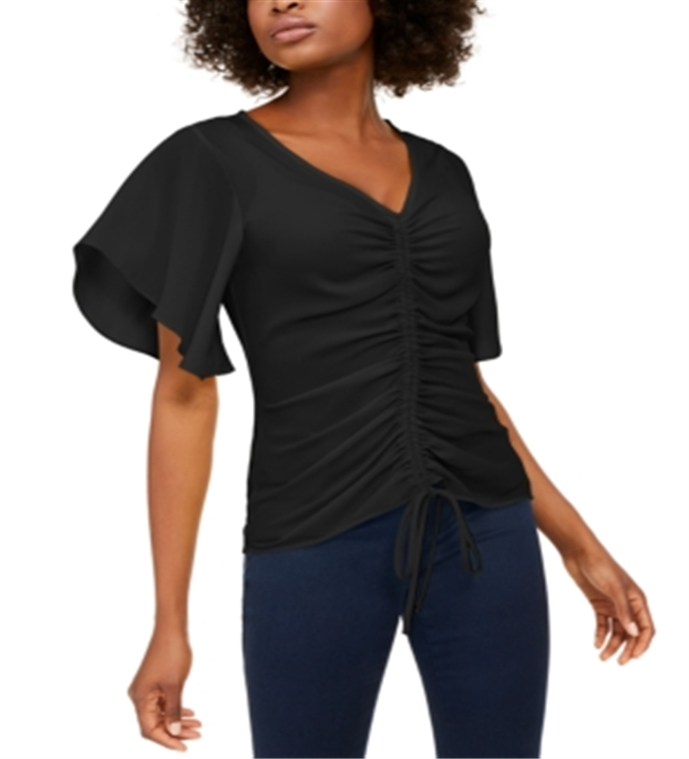 INC Women's Petite Ruched-Front Top  Black Size Petite S