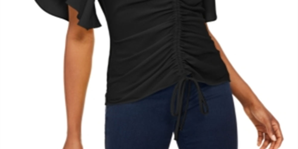 INC Women's Petite Ruched-Front Top  Black Size Petite S