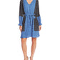 Cece Women's  Belted Floral Long Sleeve V Neck Above the Knee Trapeze Dress Blue Size XL