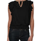 INC Women's Smocked Flutter Sleeve Blouse Black Size Medium
