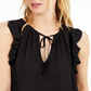 INC Women's Smocked Flutter Sleeve Blouse Black Size Medium