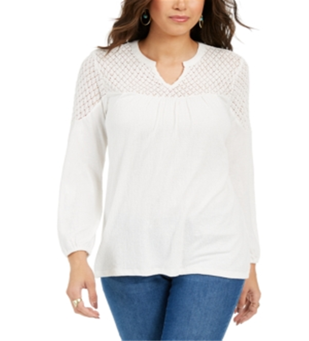 Style & Co Women's Crochet-Yoke Top  Warm Ivory Size 2XL