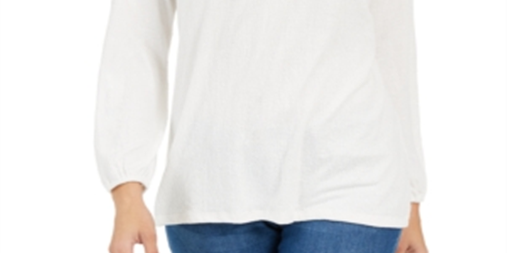 Style & Co Women's Crochet-Yoke Top  Warm Ivory Size 2XL