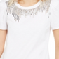 INC International Concepts Women's Sequin Fringe Cotton T-Shirt White Size Petite XL