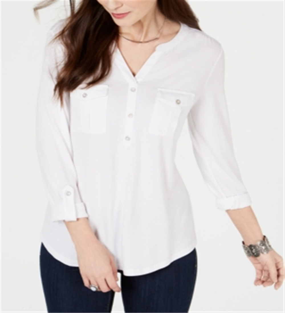 Style & Co Women's Roll Tab Popover Top White Size Petite XL