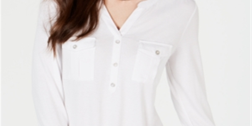 Style & Co Women's Roll Tab Popover Top White Size Petite XL