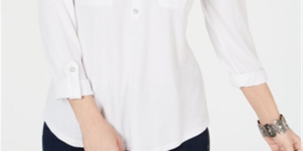 Style & Co Women's Roll Tab Popover Top White Size Petite XL