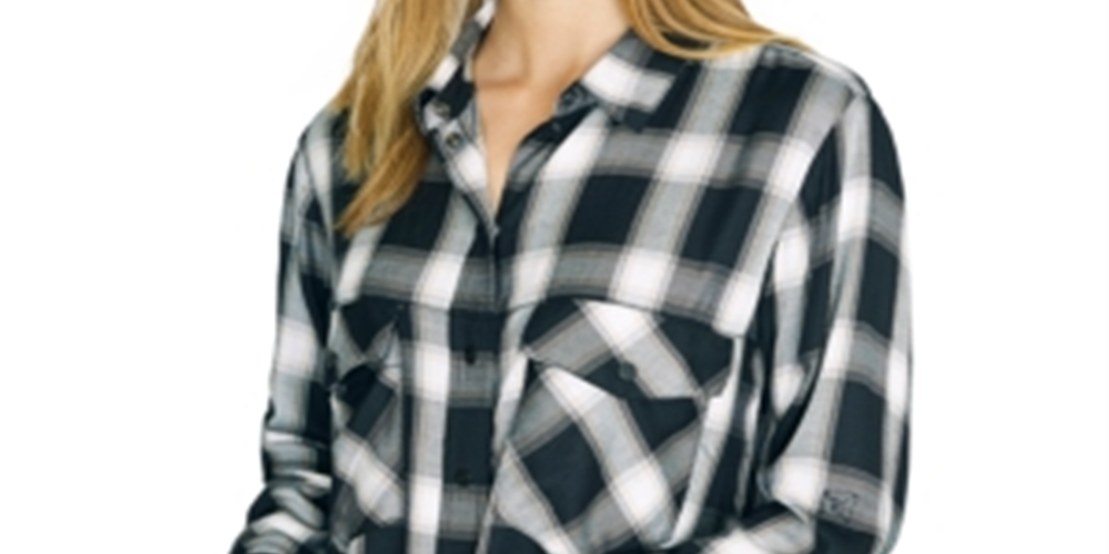 Sanctuary Women's New Generation Plaid Boyfriend Blouse Black Size L