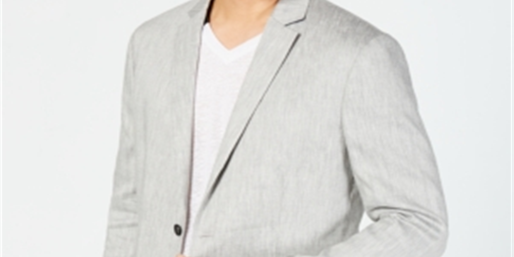 Alfani Men's Blazer Linen Herringbone Two Button Jacket Brown Size X-Large