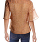 French Connection Women's Ruffled Sheer Pintuck Button-front Printed Short Sleeve Collared Top Orange Size 6 -