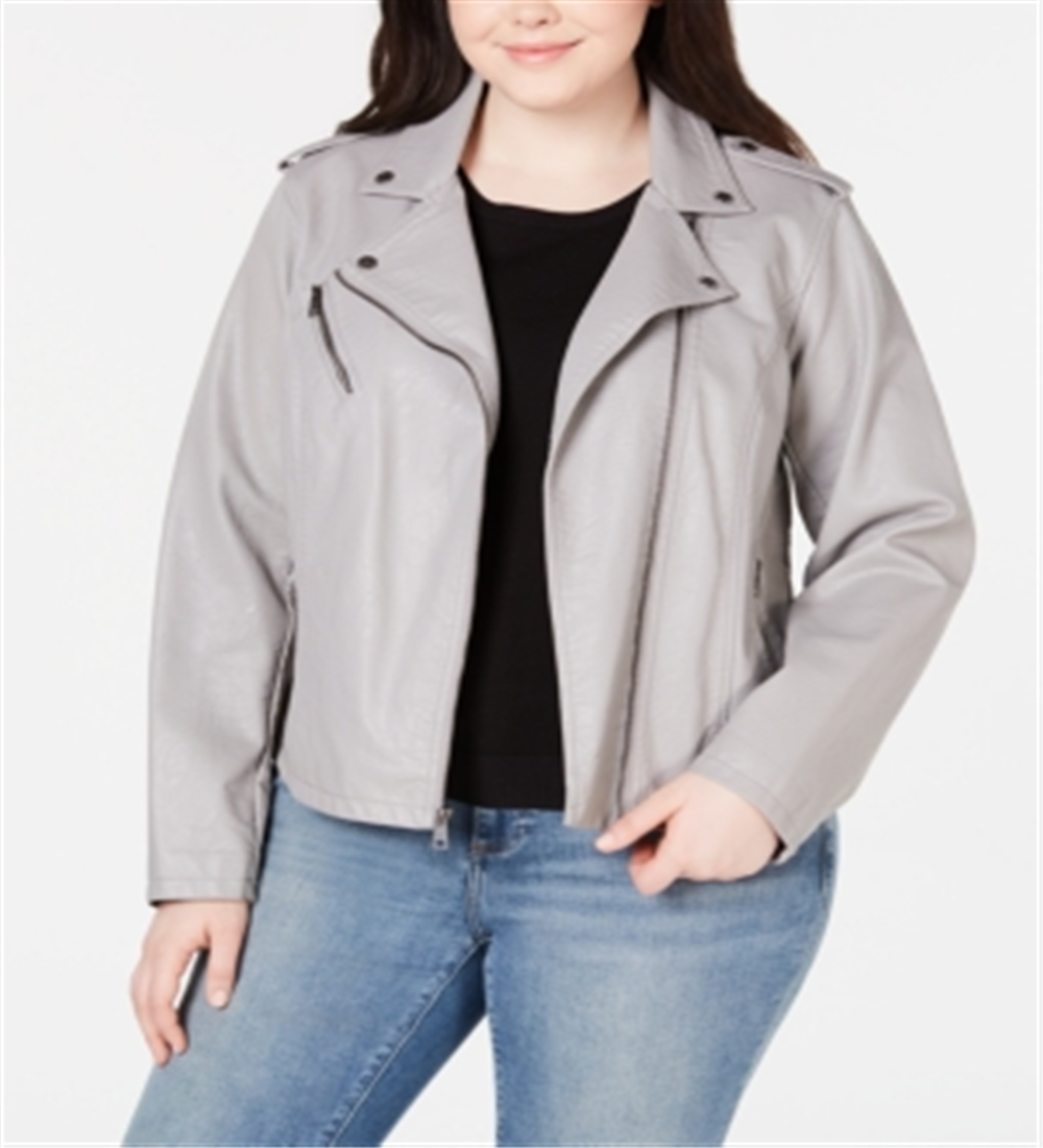 Levi's Women's Trendy Plus Faux Leather Moto Jacket Gray Size 3X