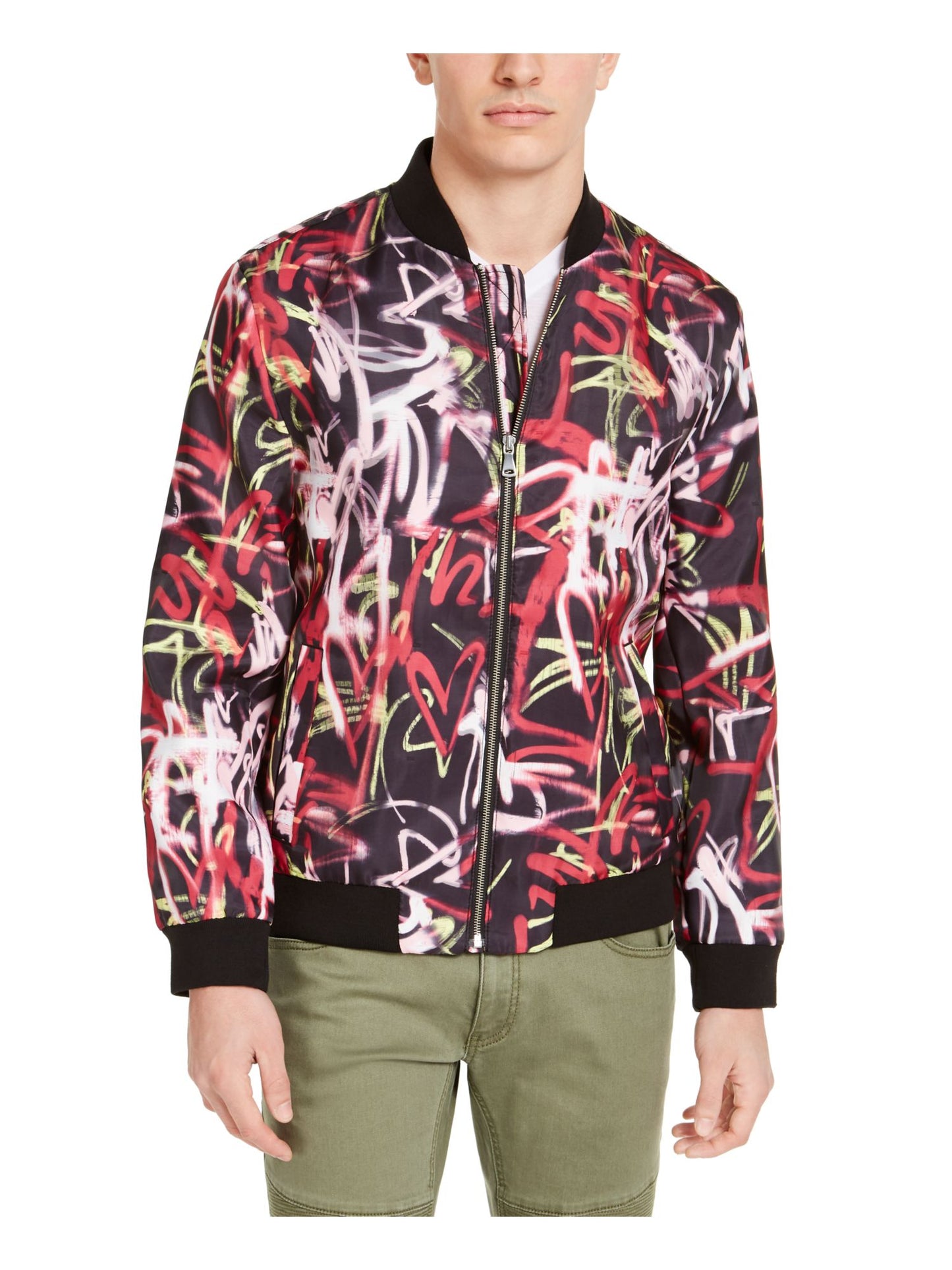 INC International Concepts Men's Patterned Zip up Jacket Black Size X-Large