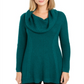 Style & Co Women's Mixed-Stitch Cowlneck Tunic  Green Size XS