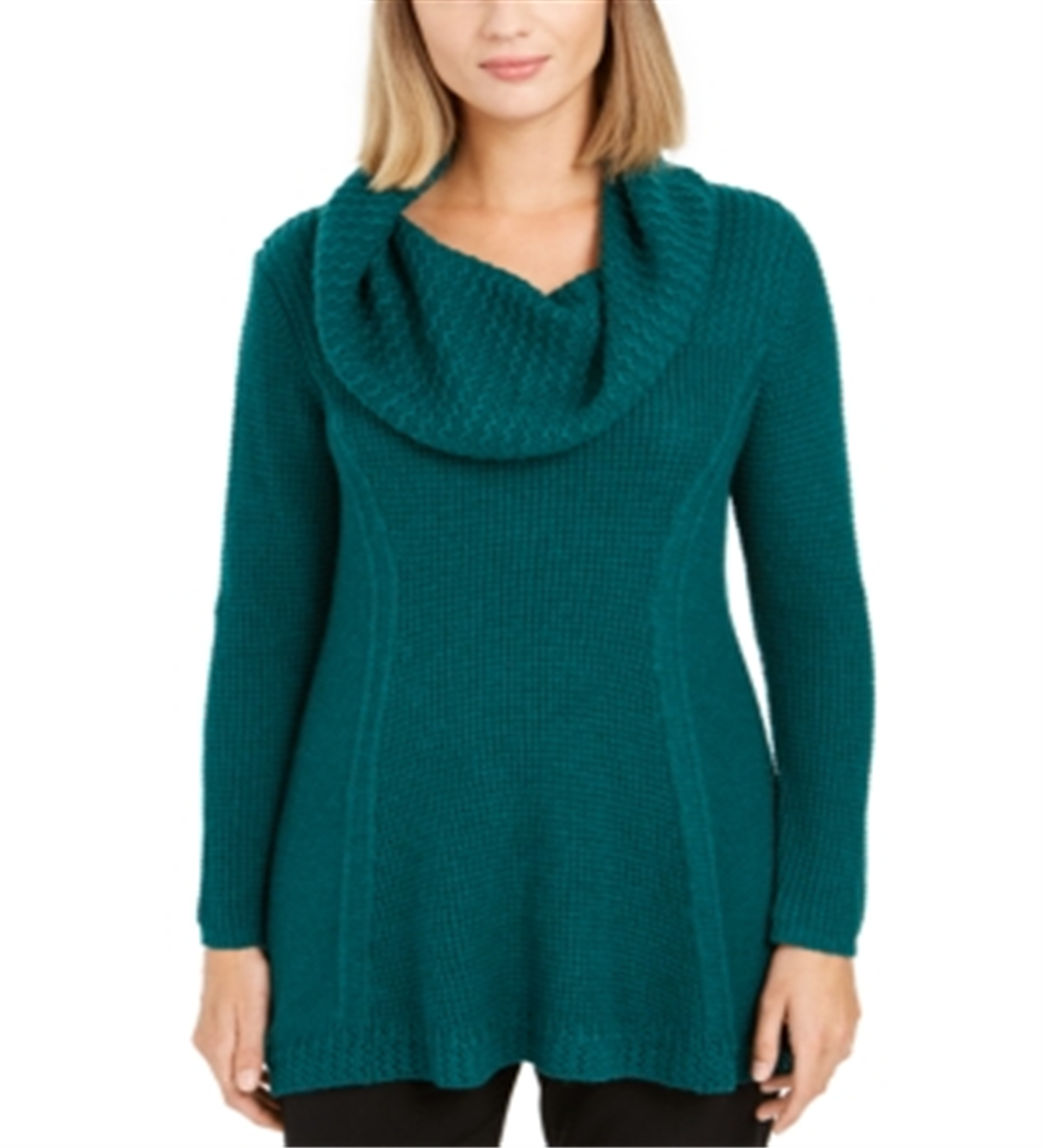 Style & Co Women's Mixed-Stitch Cowlneck Tunic  Green Size XS