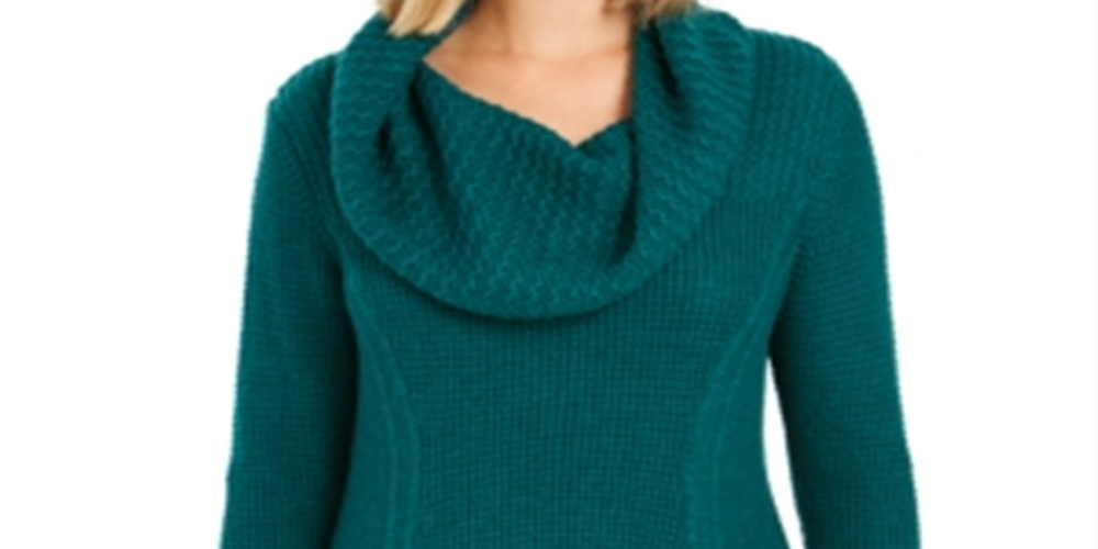 Style & Co Women's Mixed-Stitch Cowlneck Tunic  Green Size XS